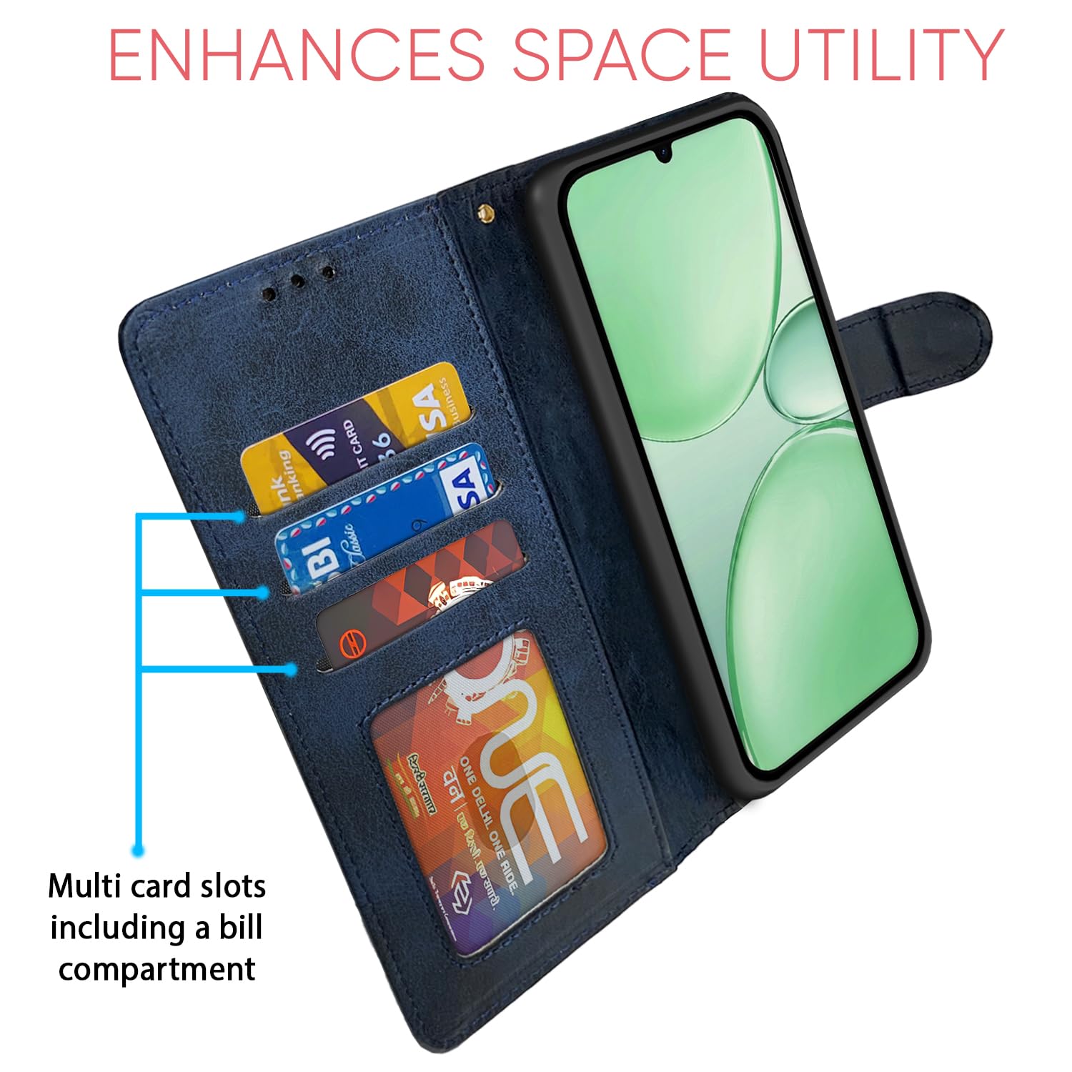 Realme P4 Lite/C83 5G Magnetic flip case in navy & light blue by Pikkme – photo 5