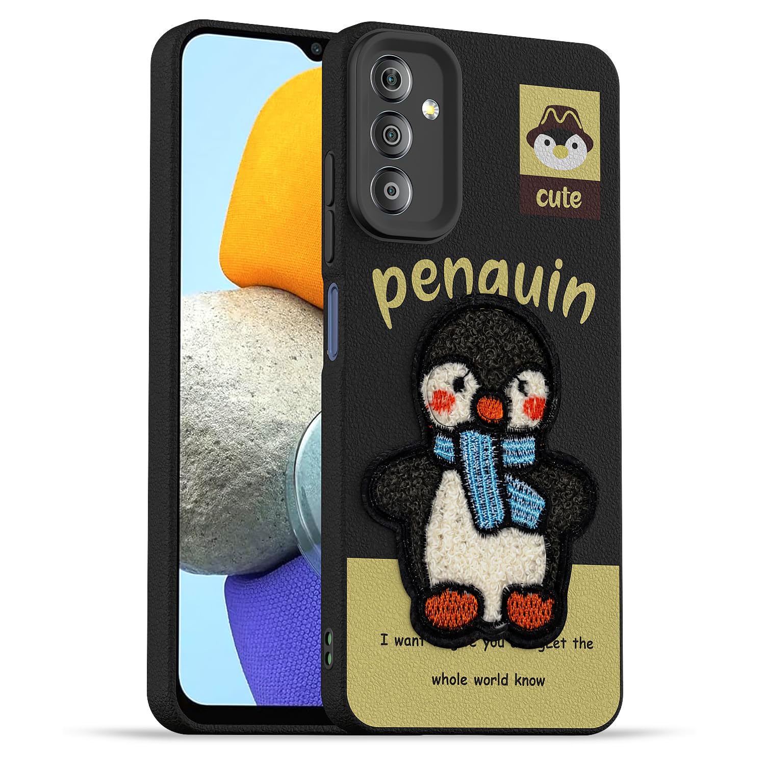 Samsung F23 5G Plush Patch mobile back cover in black by Pikkme