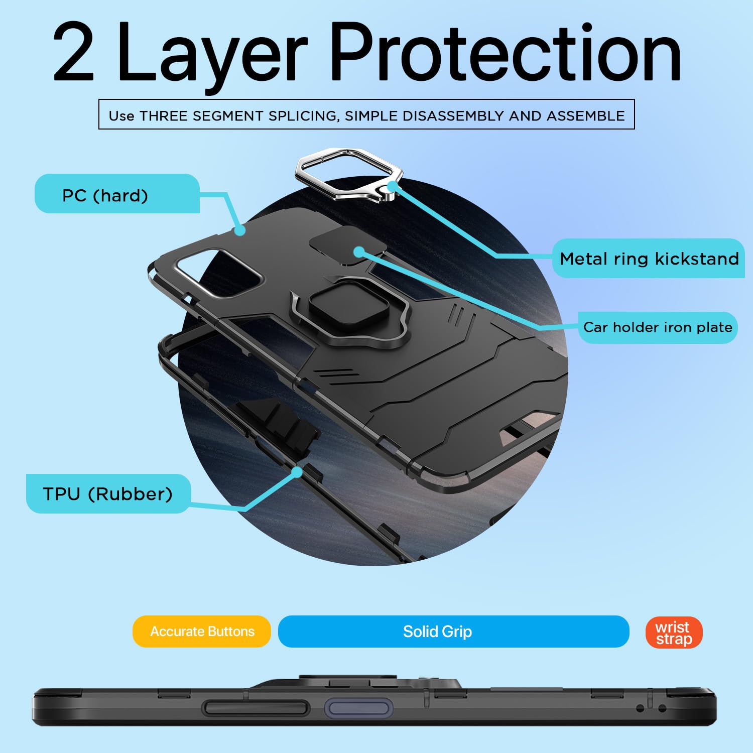 Pikkme Samsung Galaxy M51 D5 Tough Armor Back Cover | Black