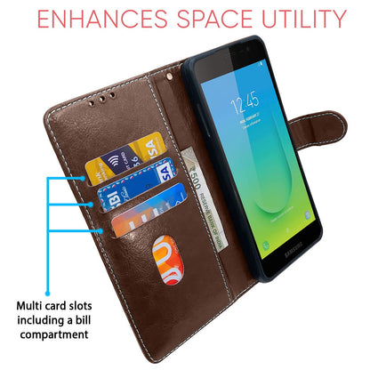 Samsung J2 Core Magnetic flip cover in brown & coffee by Pikkme – photo 3