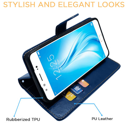 Vivo V5/V5s Magnetic wallet flip cover in blue & brown by Pikkme – photo 5