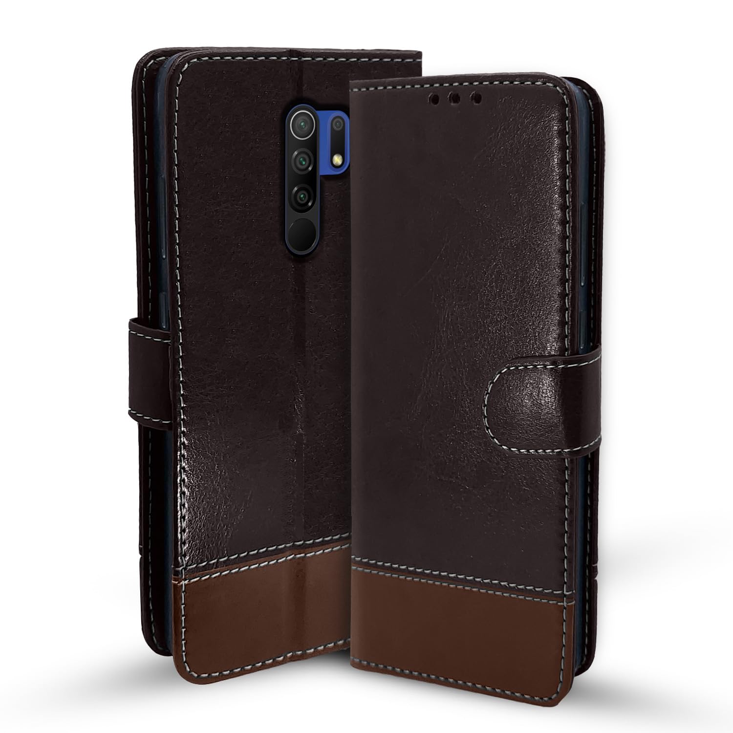 Redmi 9 Prime/Poco M2 wallet flip cover in coffee & brown by Pikkme