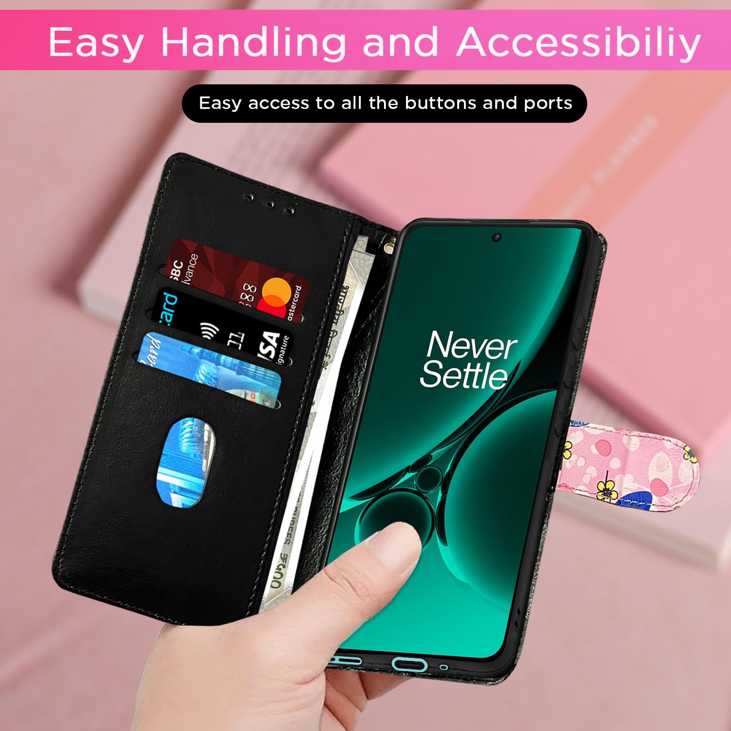 Pikkme pink flower wallet flip cover for OnePlus Nord CE 3 5G – photo 7
