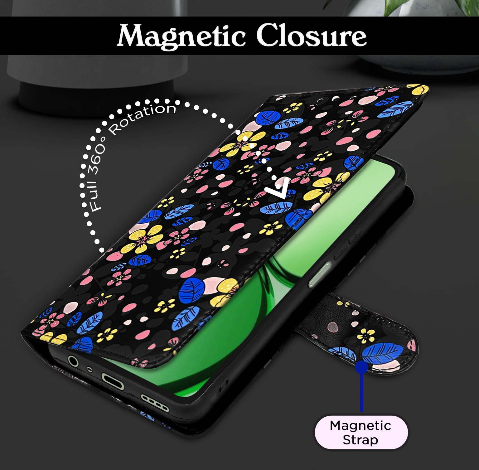 Black flower flip cover for Realme C63 4G – Pikkme – photo 6
