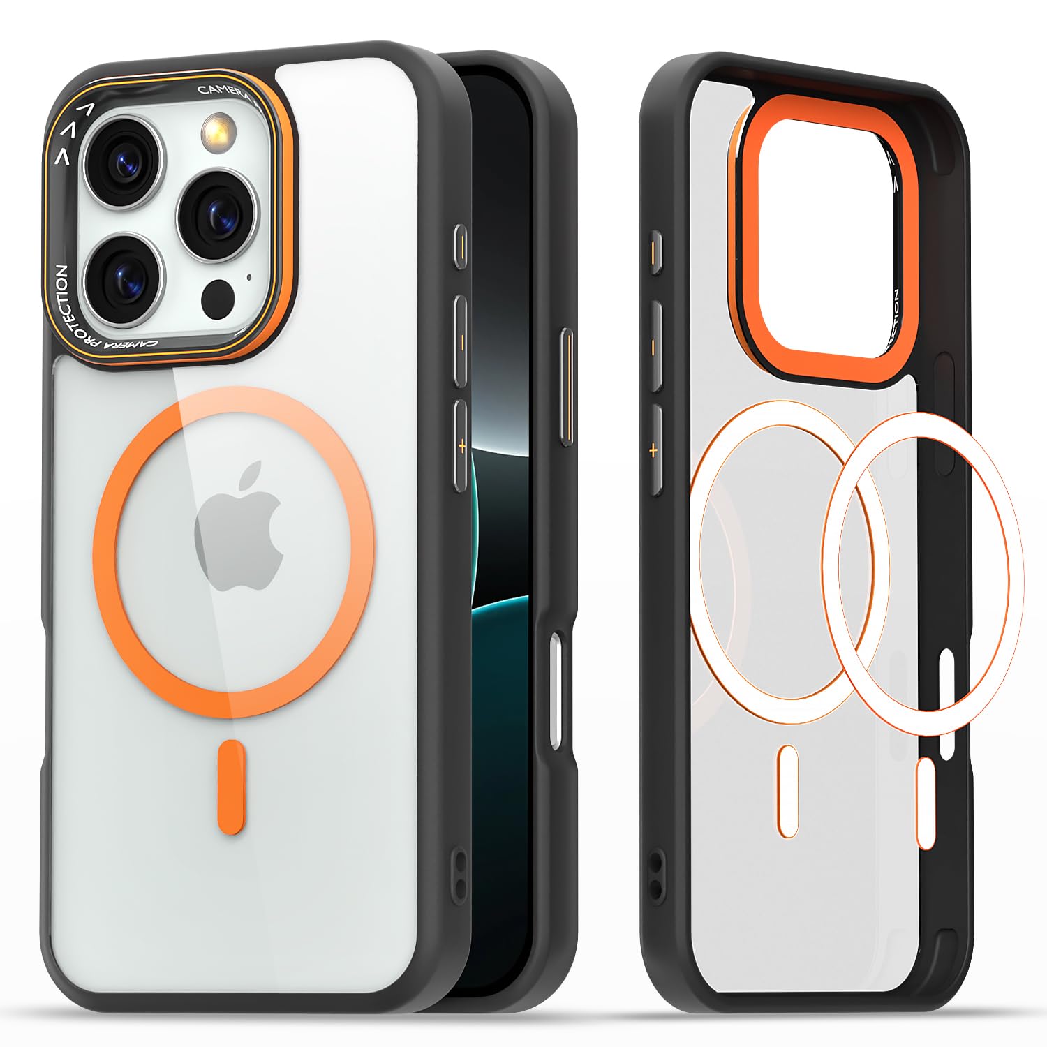 Pikkme iPhone 16 Pro black & orange mag-safe back cover