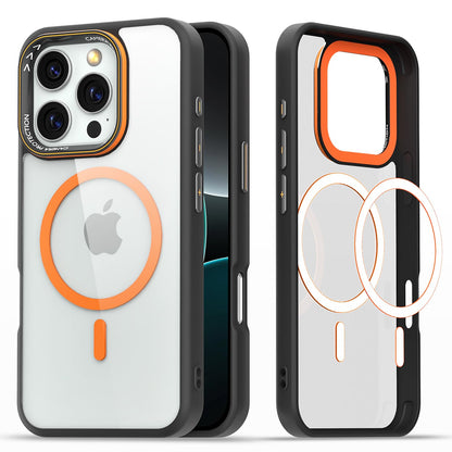 Pikkme black & orange mag-safe MagSafe mobile cover for iPhone 16 Pro Max