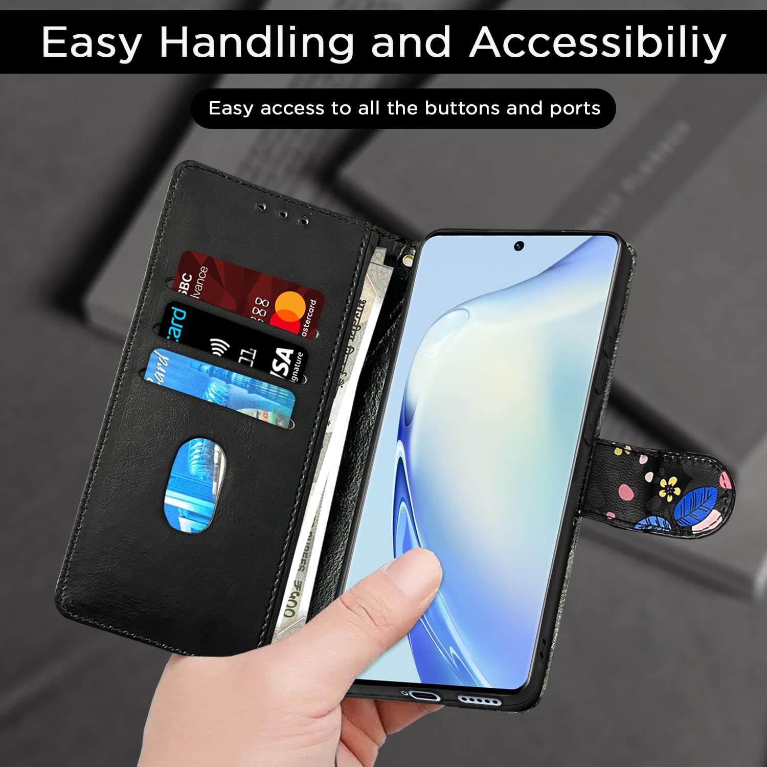 Vivo V27/V27 Pro 5G flip case in black flower by Pikkme – photo 7