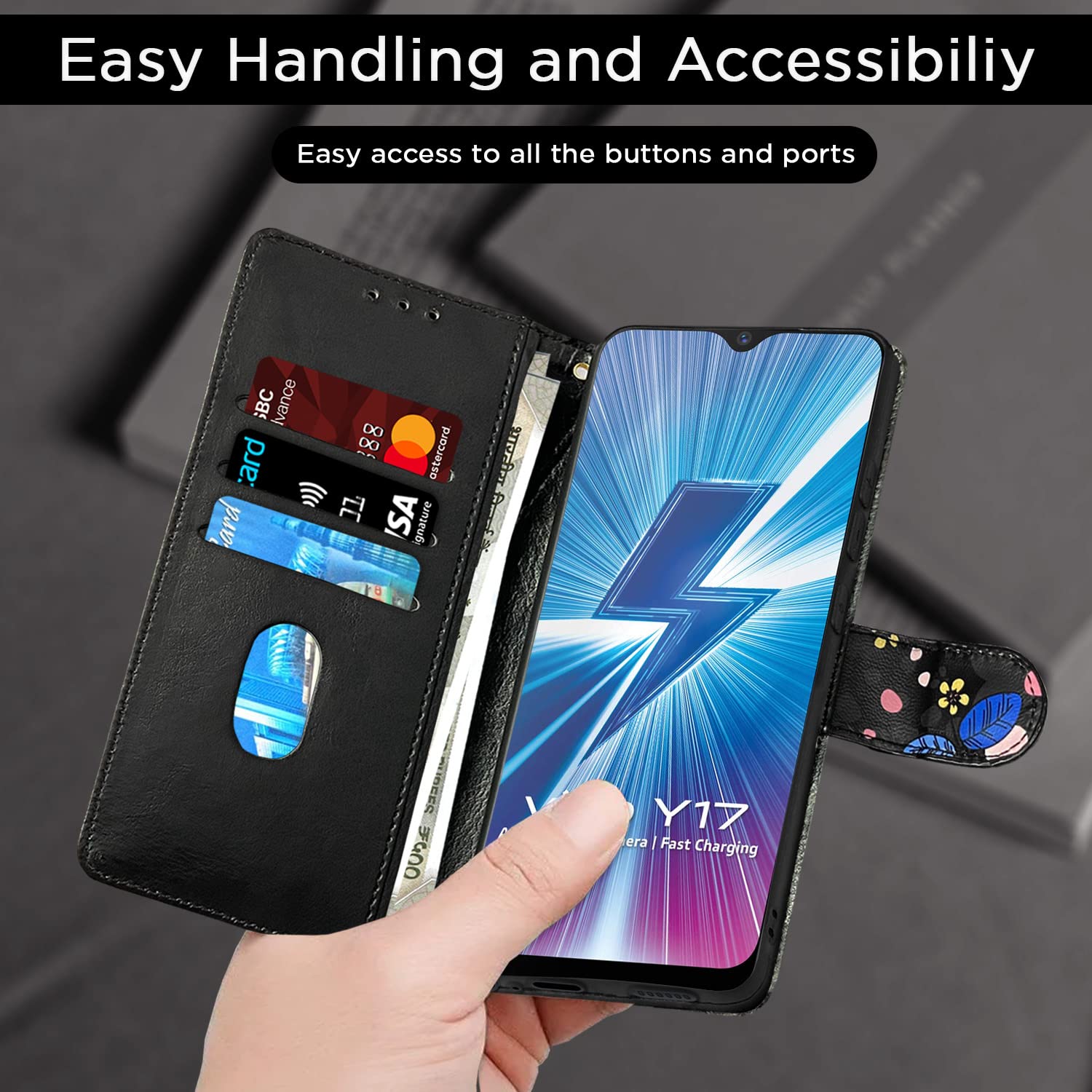 Black flower Wallet wallet flip cover for Vivo Y12/Y15/Y17/U10 – Pikkme – photo 6