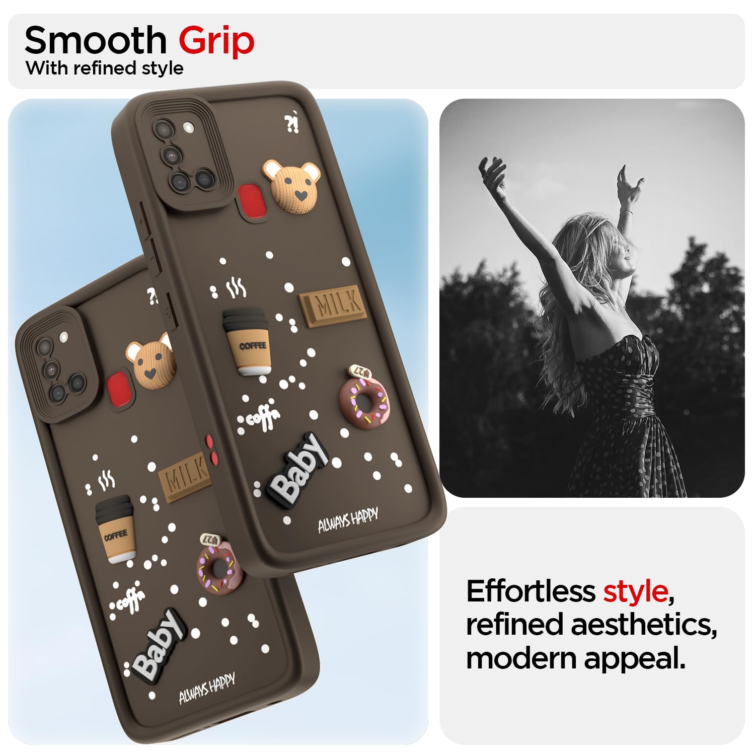 Pikkme Samsung Galaxy A21s Cute Fun Cartoon 3D Bear Coffee Back Cover (Brown)