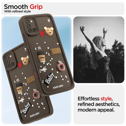 Pikkme Samsung Galaxy A21s Cute Fun Cartoon 3D Bear Coffee Back Cover (Brown)