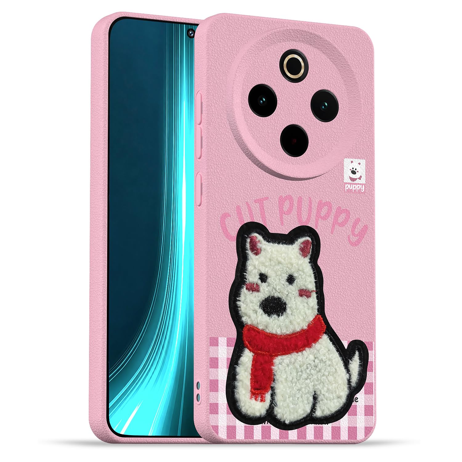 Pikkme pink Plush Patch back cover for Vivo T4/iQOO Z10 5G