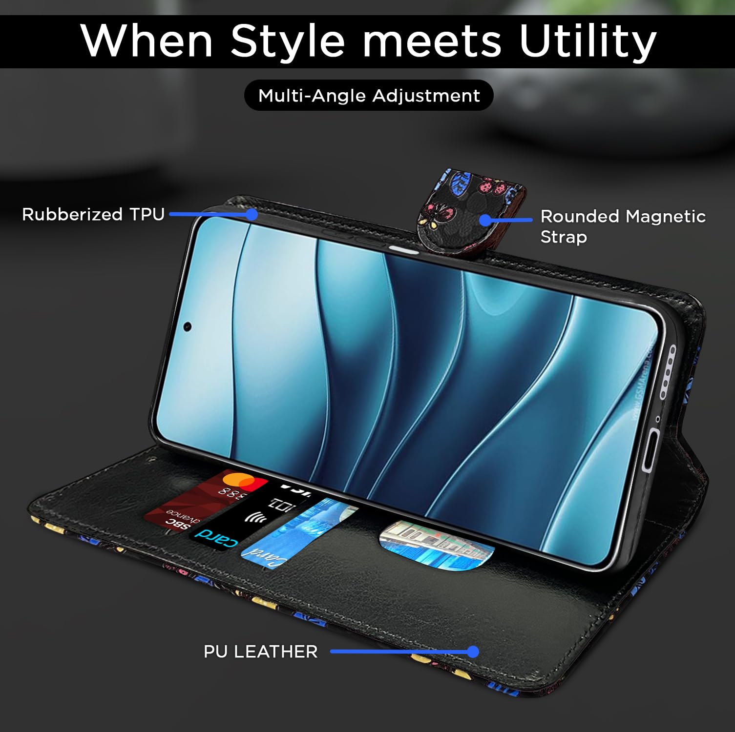 Black flower Wallet flip cover for Redmi Note 14 5G – Pikkme – photo 5
