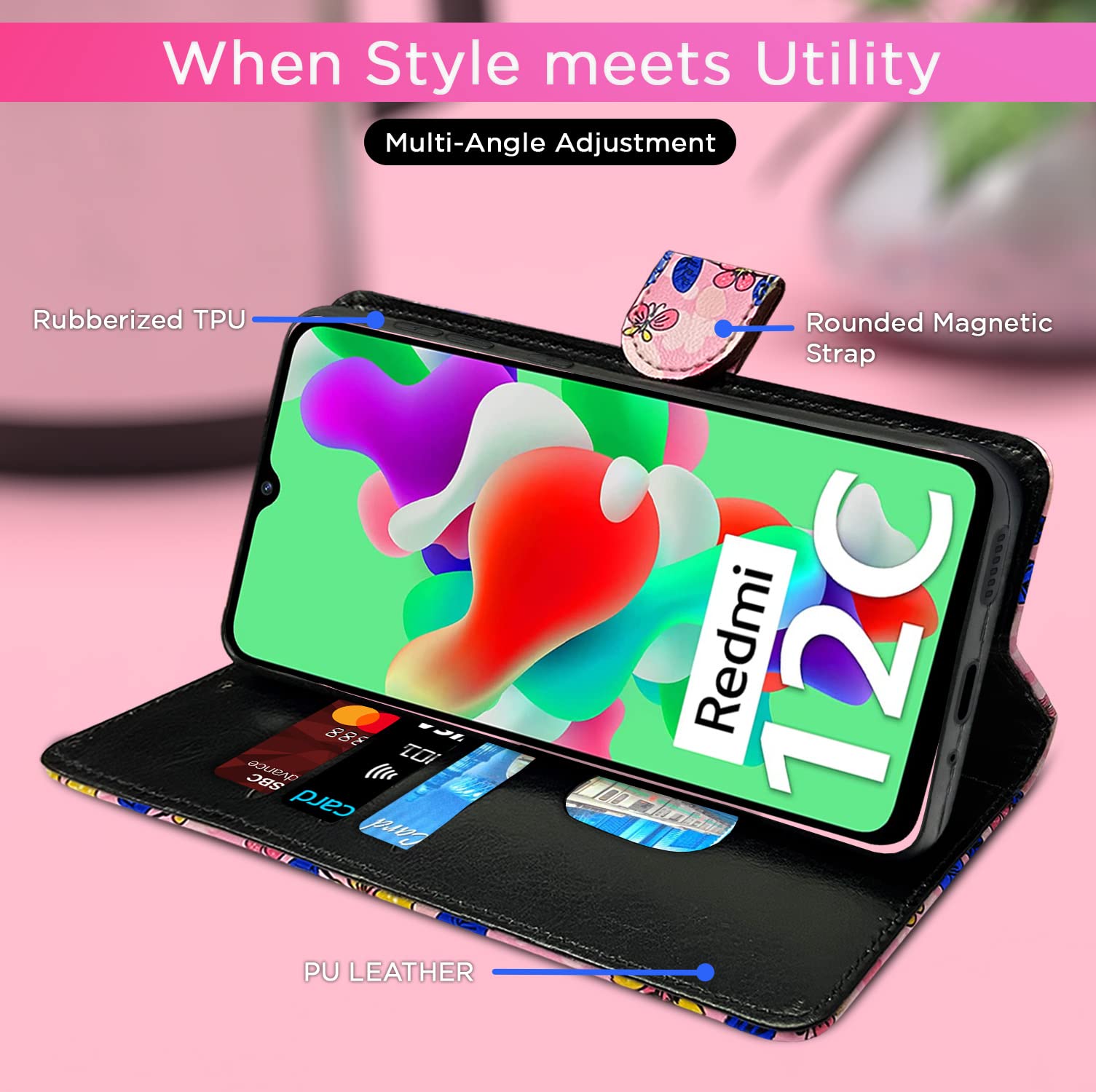 Pink flower flip cover for Redmi 12C/Poco C55 – Pikkme – photo 4