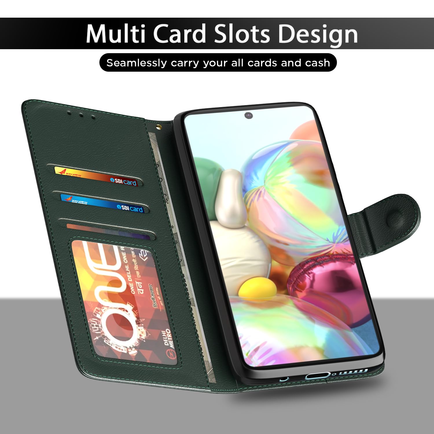 Samsung A71 Wallet flip case in green by Pikkme – photo 5