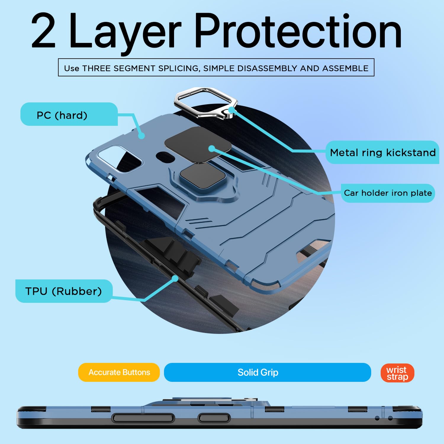 Pikkme Samsung Galaxy M21 / M30s / M21 2021 D5 Tough Armor Back Cover | Blue