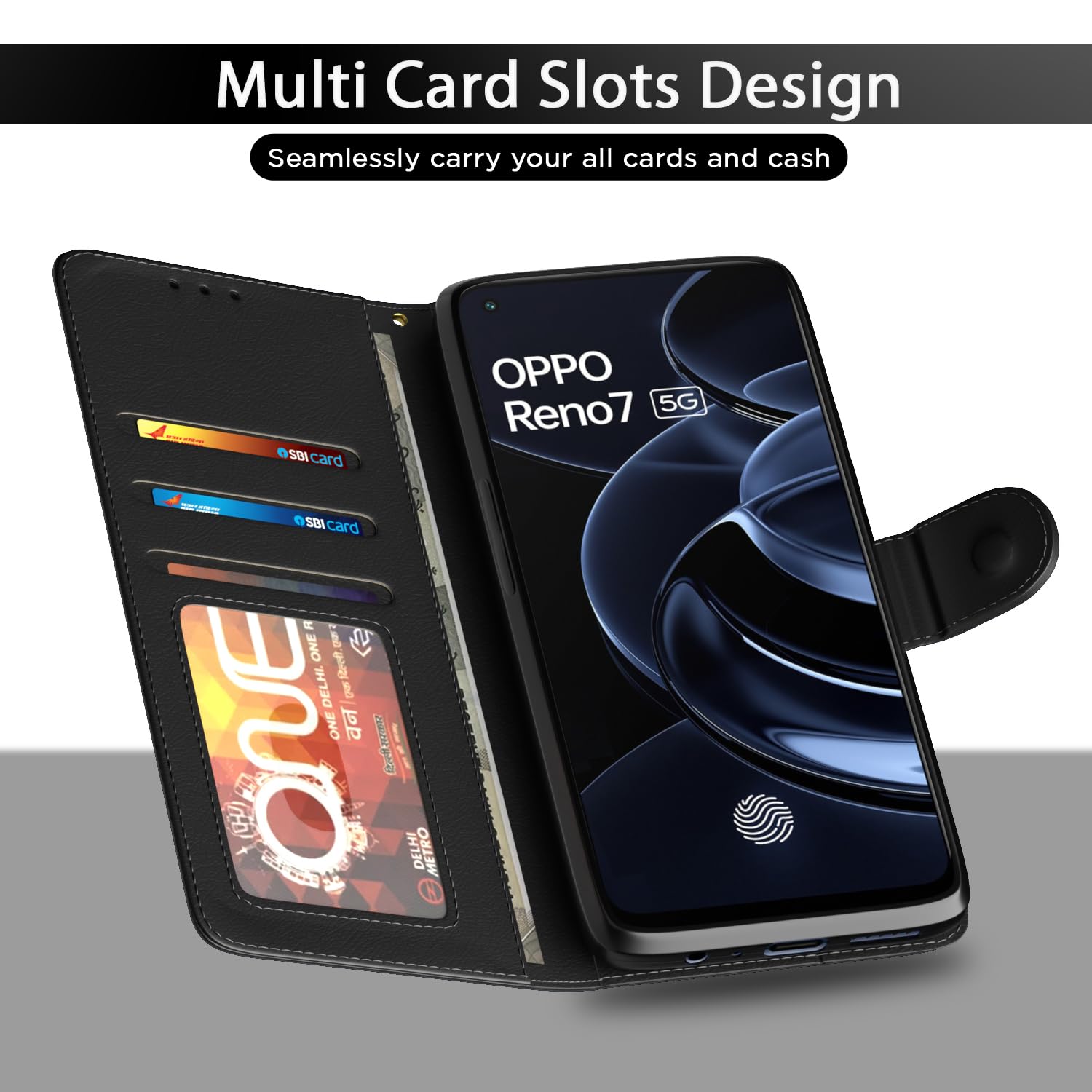 Pikkme Oppo Reno 7 5G Wallet black mobile flip cover – photo 5