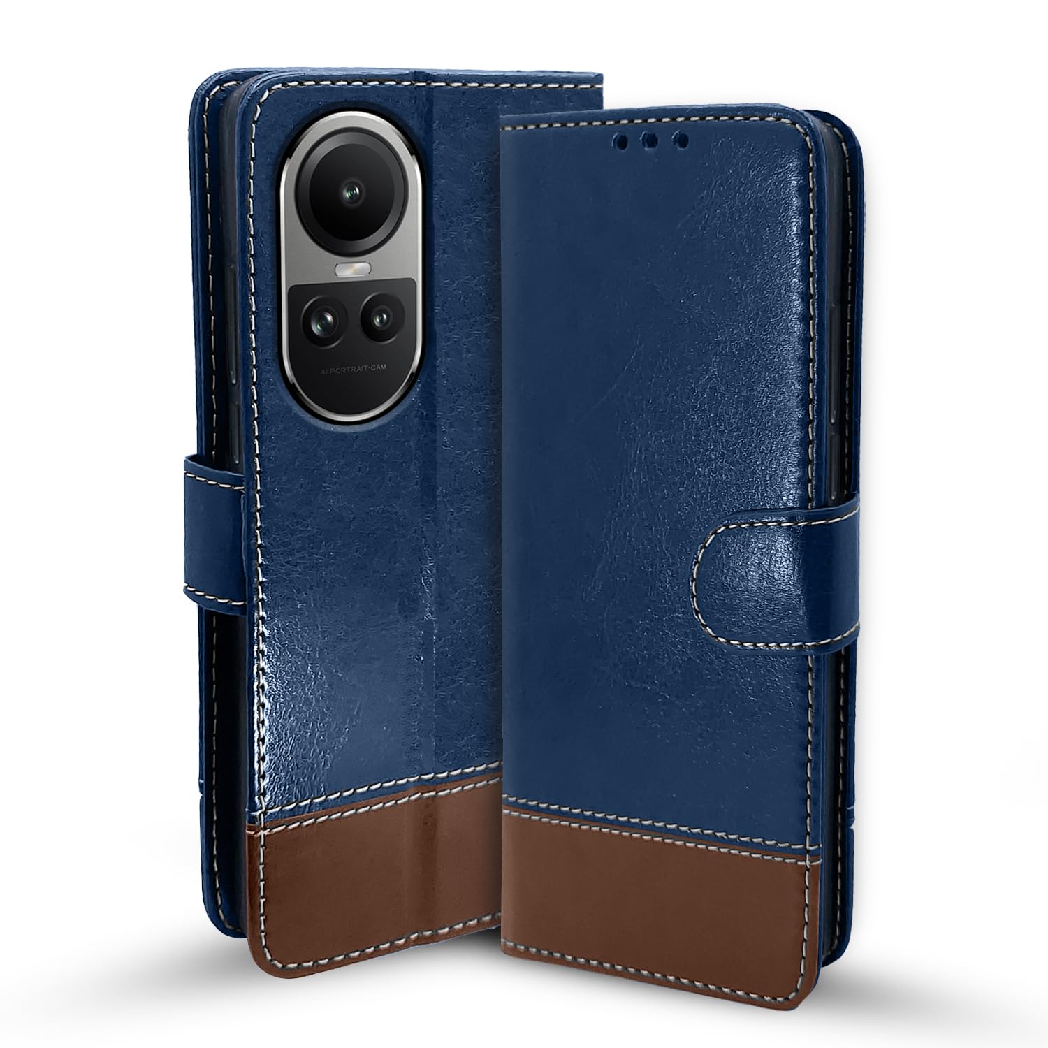 Pikkme blue & brown mobile flip cover for Oppo Reno 10 5G