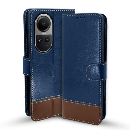 Pikkme blue & brown mobile flip cover for Oppo Reno 10 5G