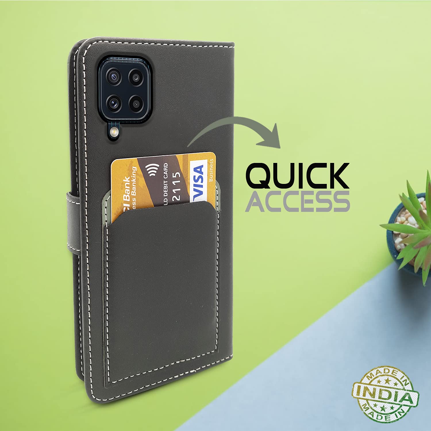 Pikkme Samsung Galaxy M32 4G / F22 4G Wallet Style Inbuilt Pockets & Stand | Strong Magnetic Flip Cover  (Grey)