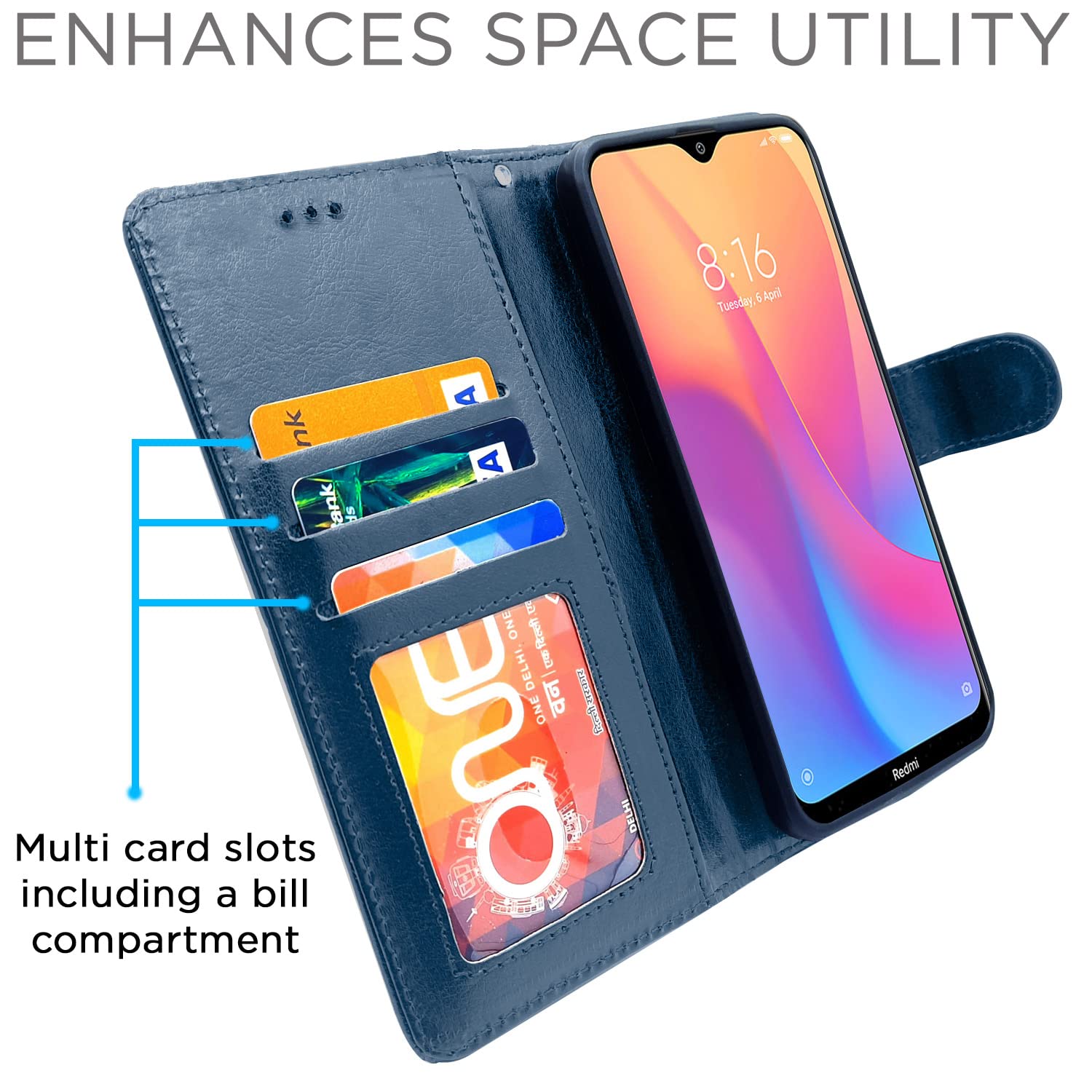 Pikkme Redmi 8A Vintage Flip Cover (Blue)