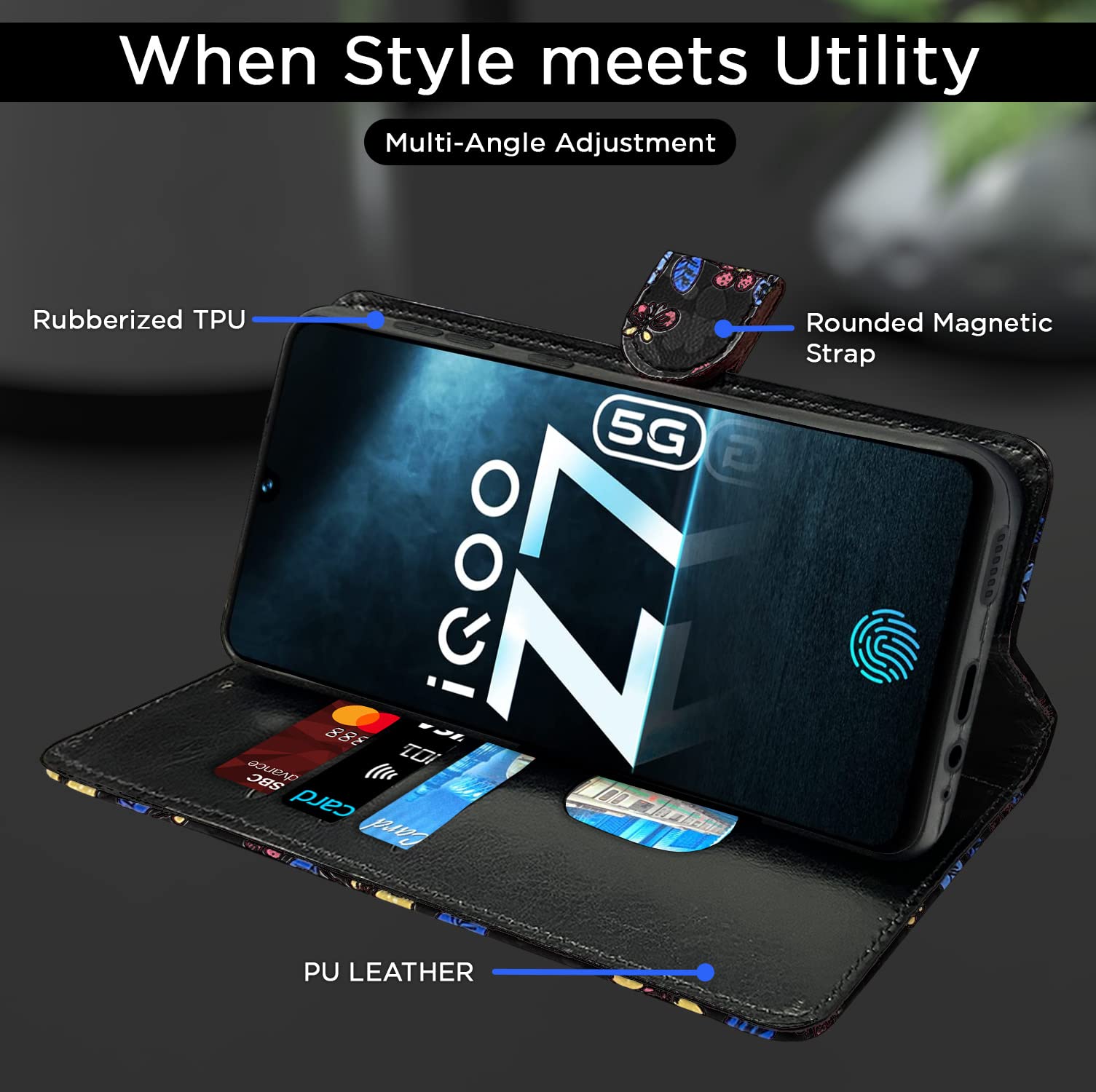 Pikkme black flower Wallet flip case for Z7 5G – photo 4