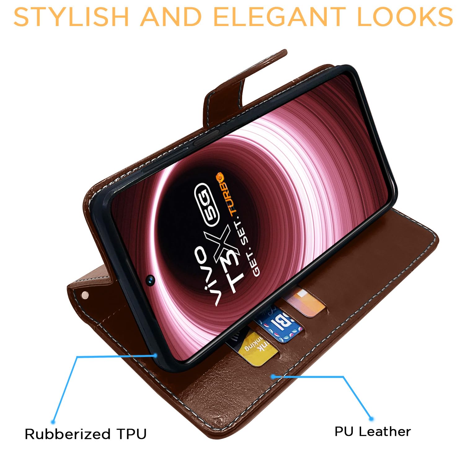 Vivo T3x/Y200i 5G Magnetic wallet flip cover in brown & coffee by Pikkme – photo 5