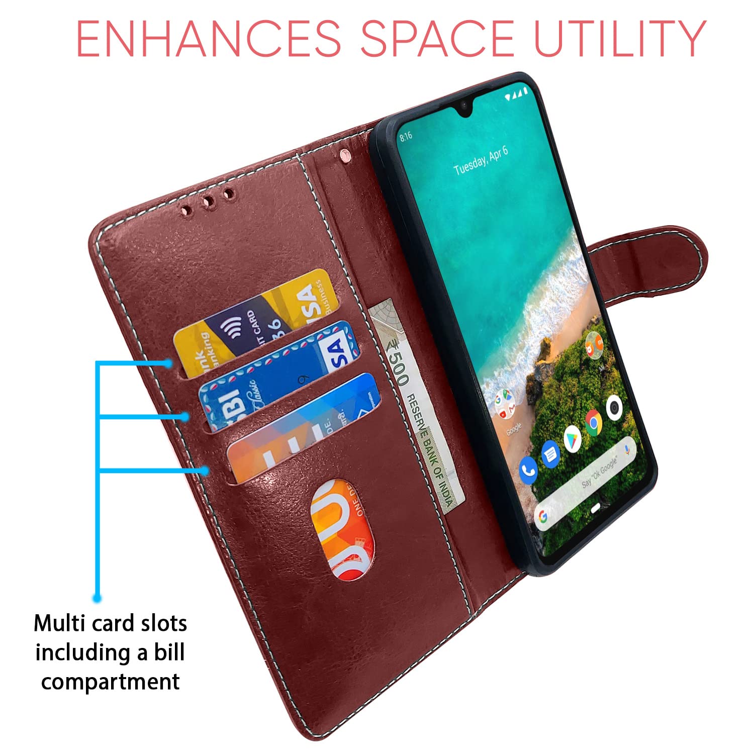 Mi A3 Magnetic flip case in brown & coffee by Pikkme – photo 3