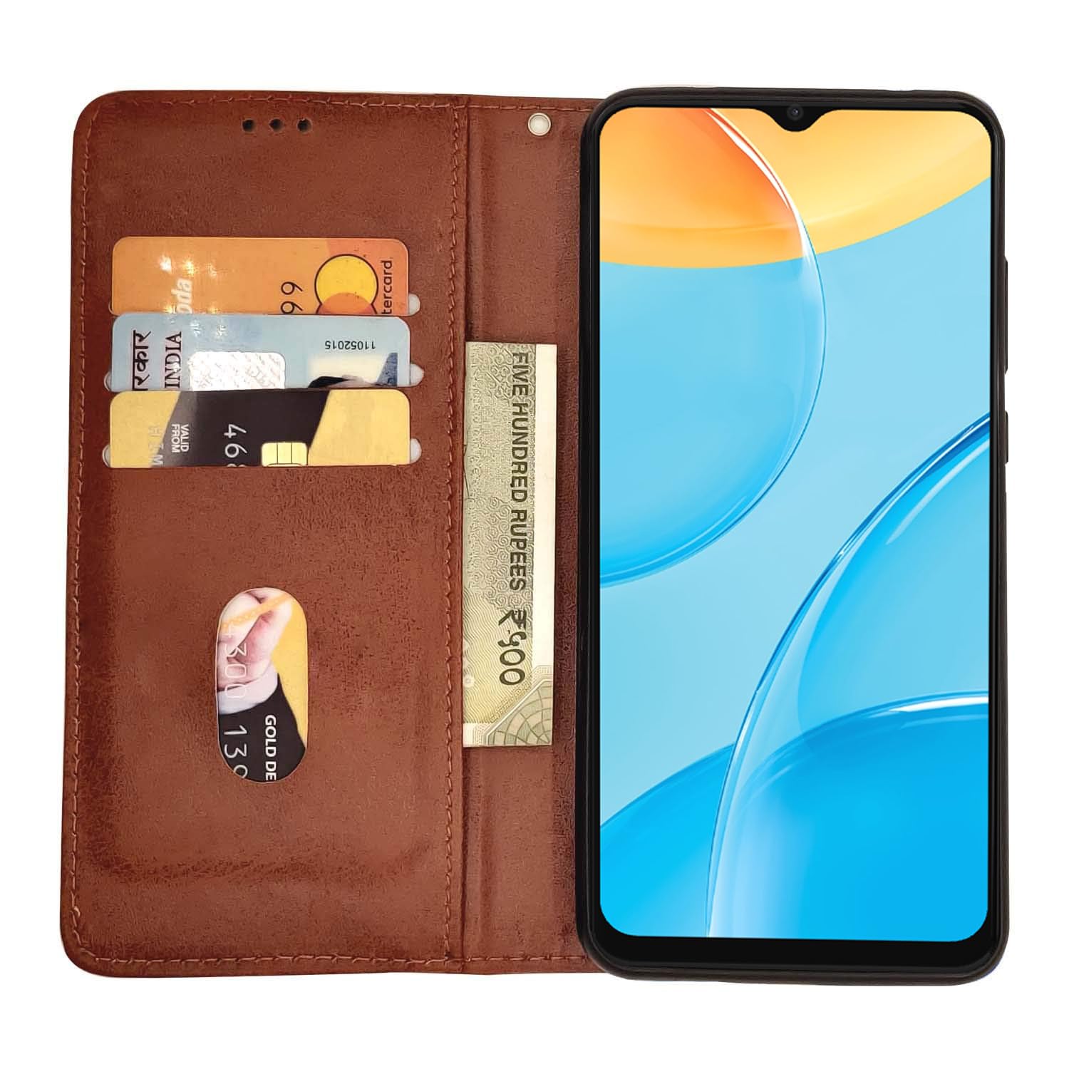 Pikkme Oppo A15 Premium Leather Magnetic Flip Cover (Brown)