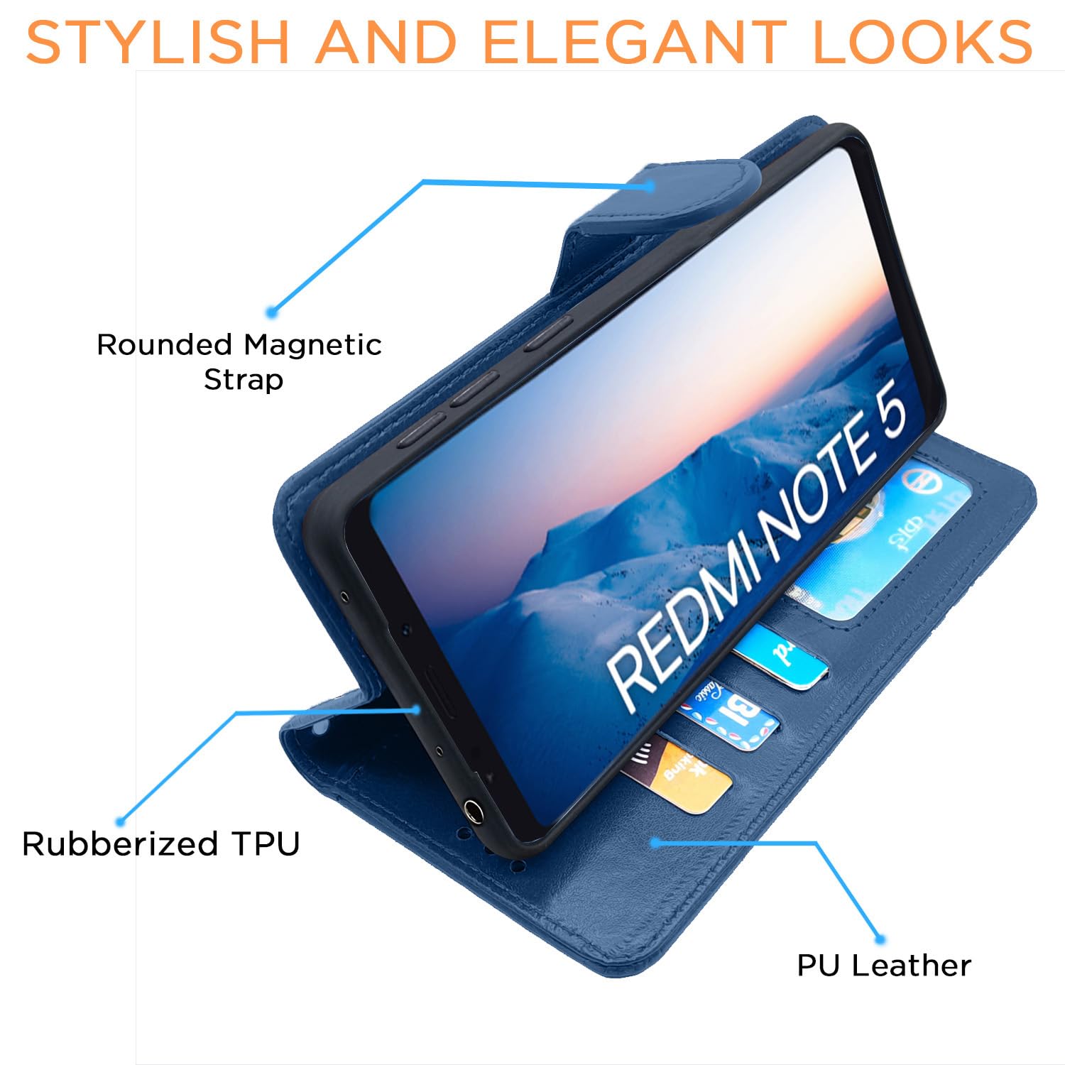 Pikkme Redmi Note 5 Vintage Flip Cover (Blue)
