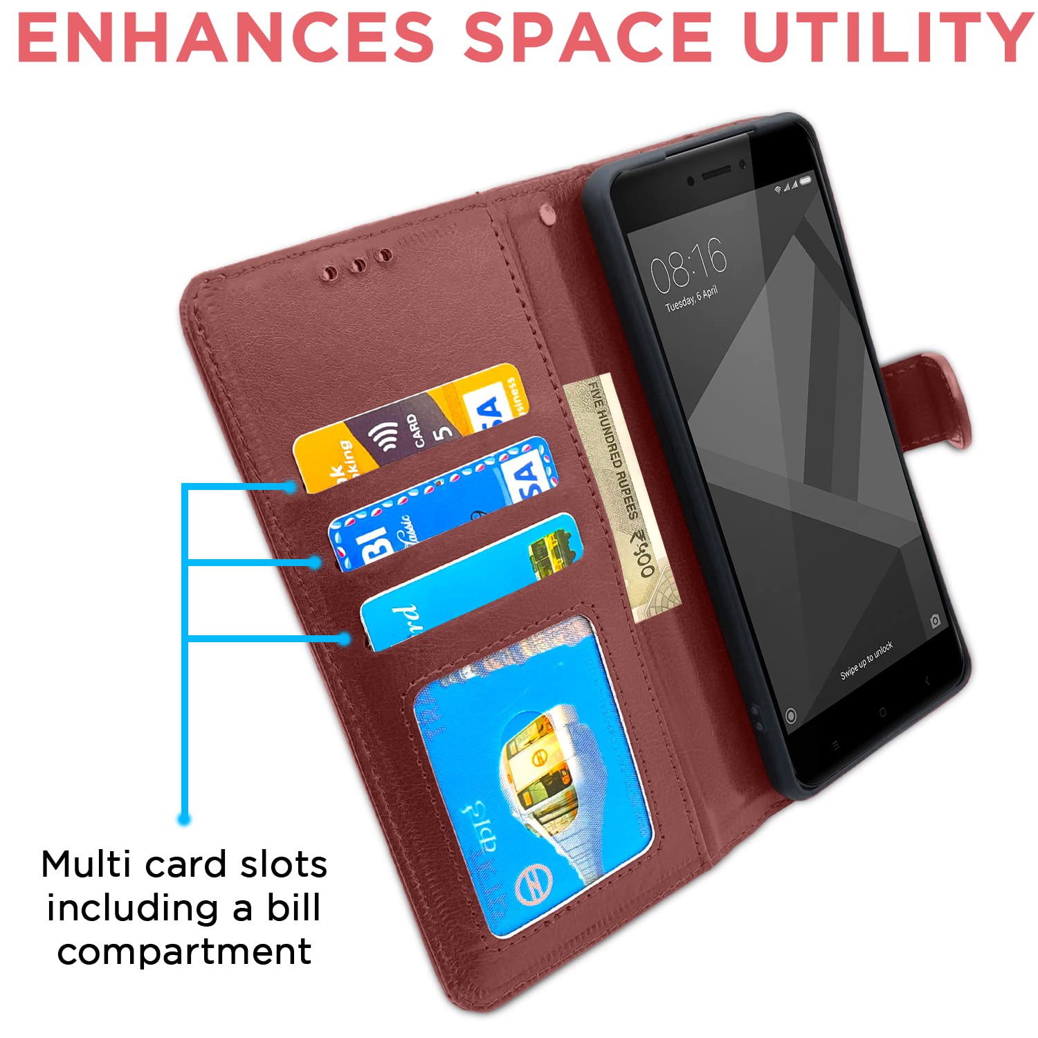 Pikkme Redmi 4 Vintage Flip Cover (Brown)