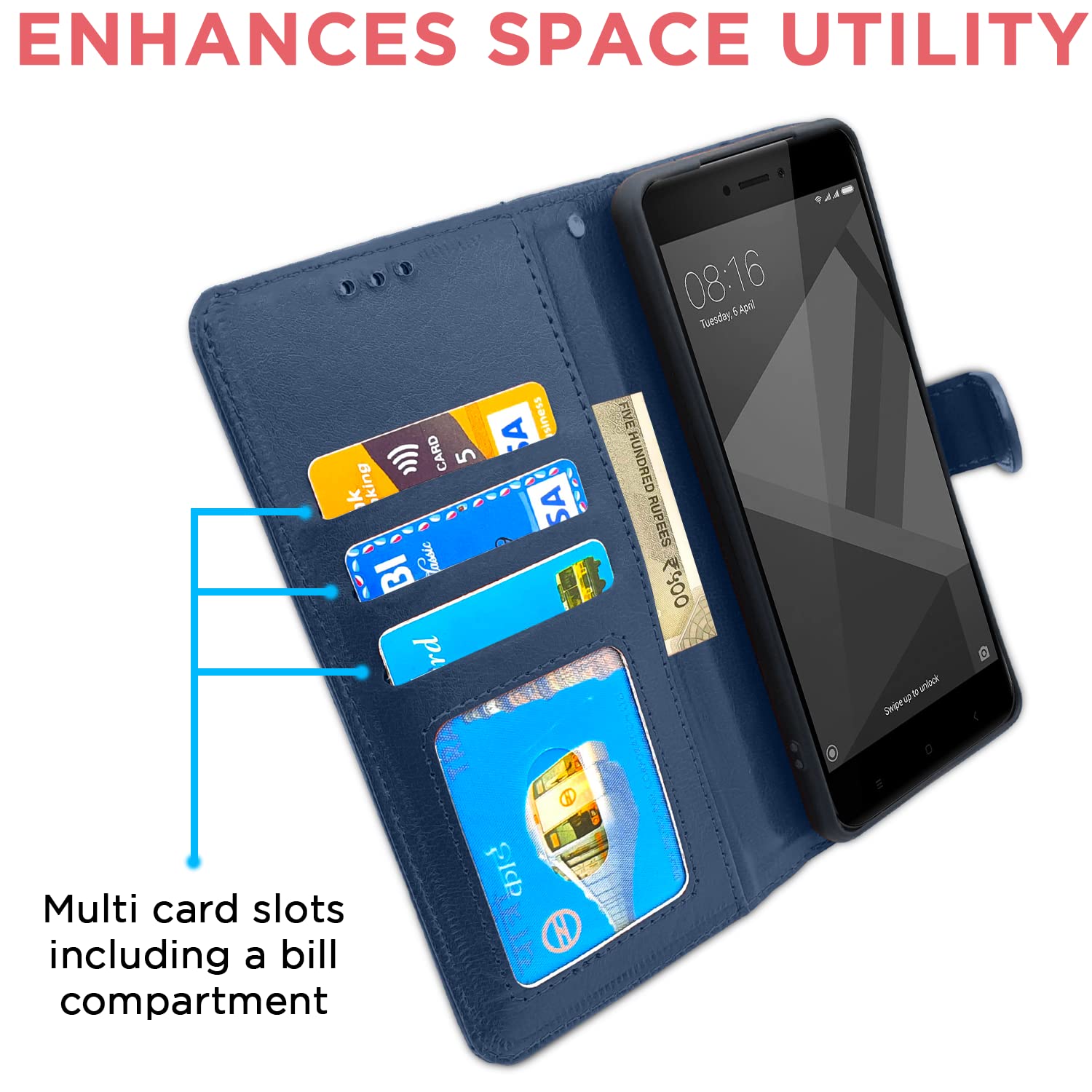 Pikkme blue wallet flip cover for Redmi 4 – photo 4