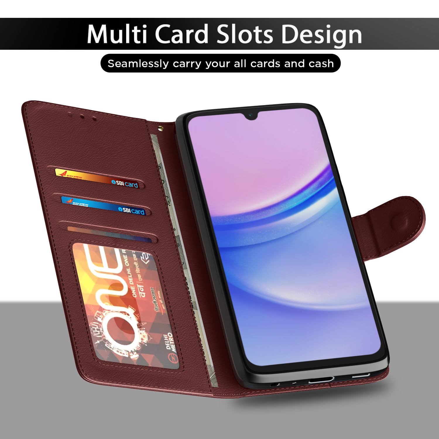 Pikkme brown wallet flip cover for Samsung A16 5G – photo 5