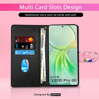 Pikkme pink flower Wallet flip case for Vivo Y200 Pro 5G – photo 2
