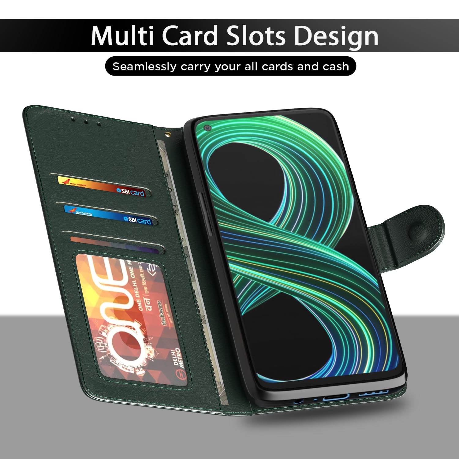 Green Wallet mobile flip cover for Realme 9/8s/8/Narzo 30 5G – Pikkme – photo 5