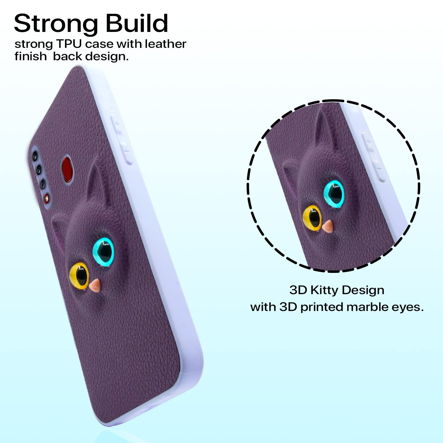 Pikkme Samsung Galaxy A20s Kitty Back Cover (Purple)