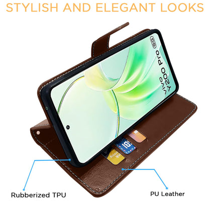 Vivo Y200 Pro 5G Magnetic wallet flip cover in brown & coffee by Pikkme – photo 5