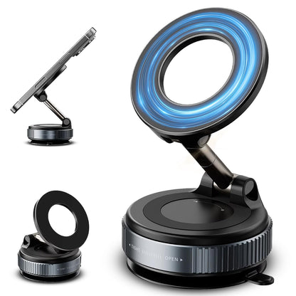 Pikkme 360° Vacuum Magnetic Phone Holder | Universal Car Mount with Suction Cup for Dashboard, Shower, Mirror & Gym