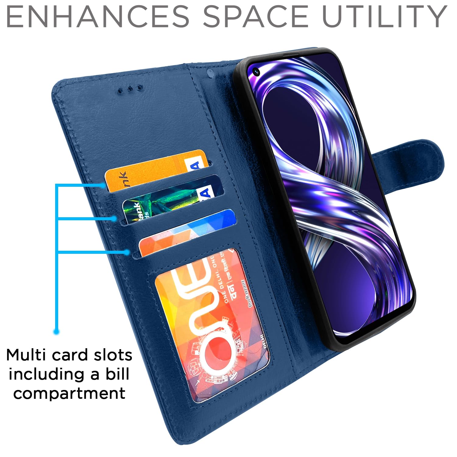 Pikkme Realme Narzo 50 4G / Realme 8i 4G Vintage Flip Cover| Blue