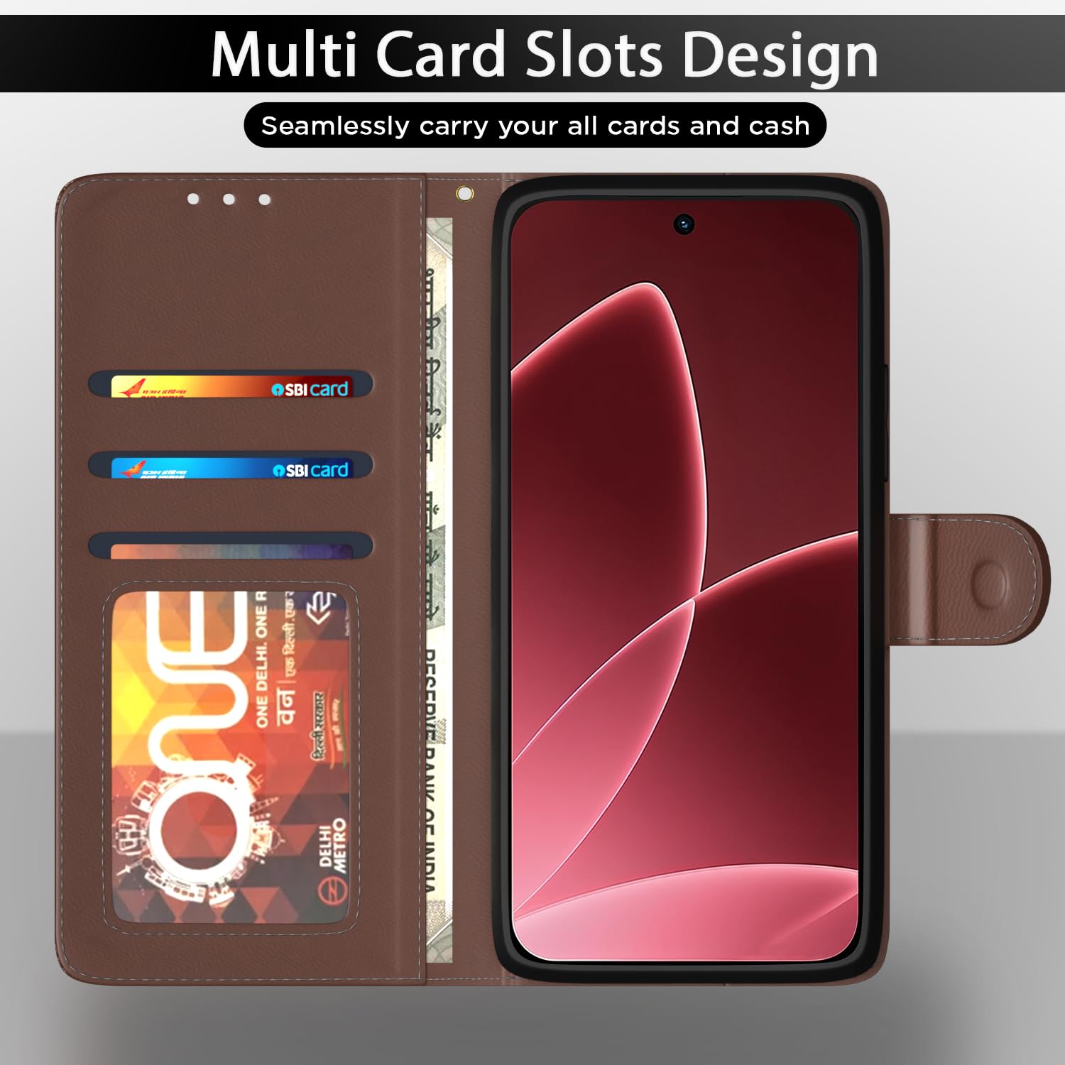 Oppo F33 Pro 5G mobile flip cover in tan by Pikkme – photo 5