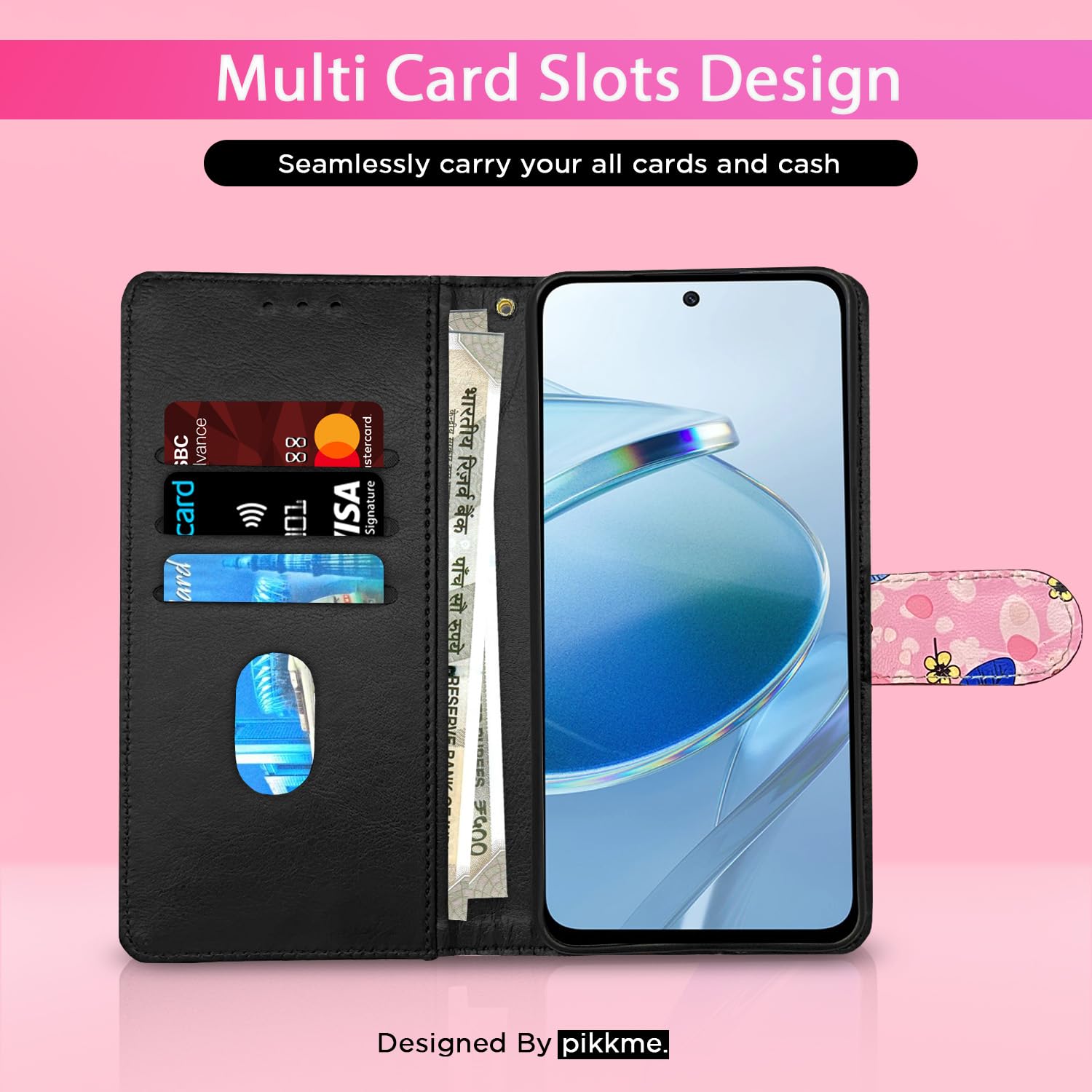 Pikkme Redmi 12 4G Wallet pink flower flip case – photo 2