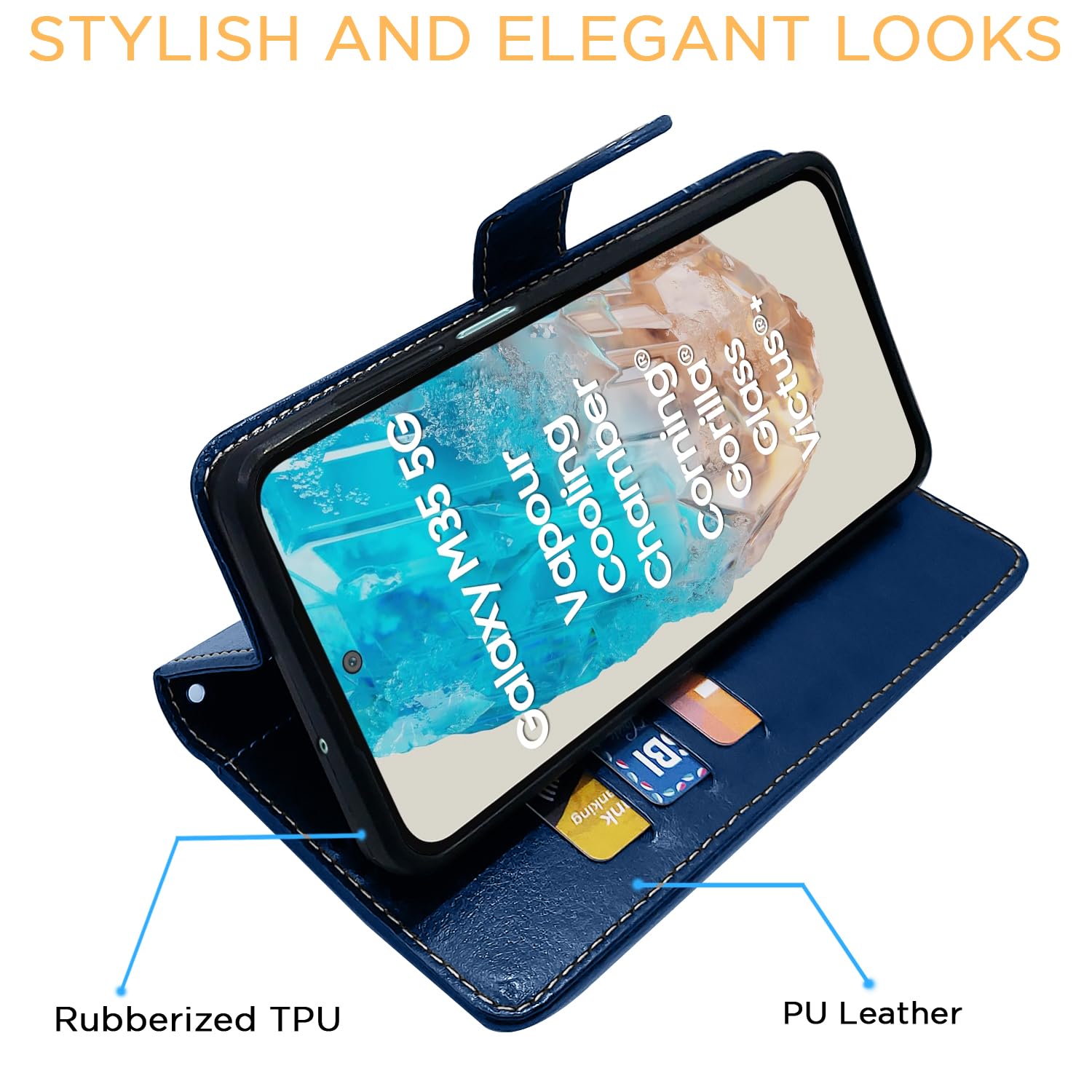 Pikkme blue & brown Magnetic wallet flip cover for Samsung M35 5G – photo 5