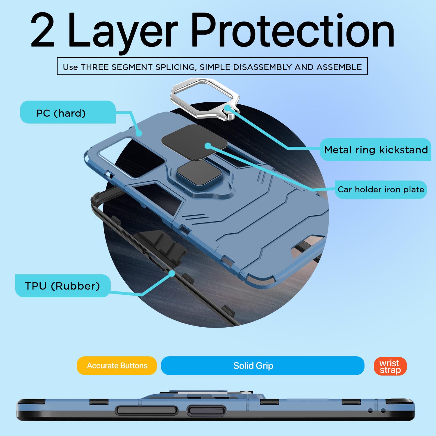 Pikkme Redmi Note 12 Pro 5G D5 Tough Armor Back Cover | Blue