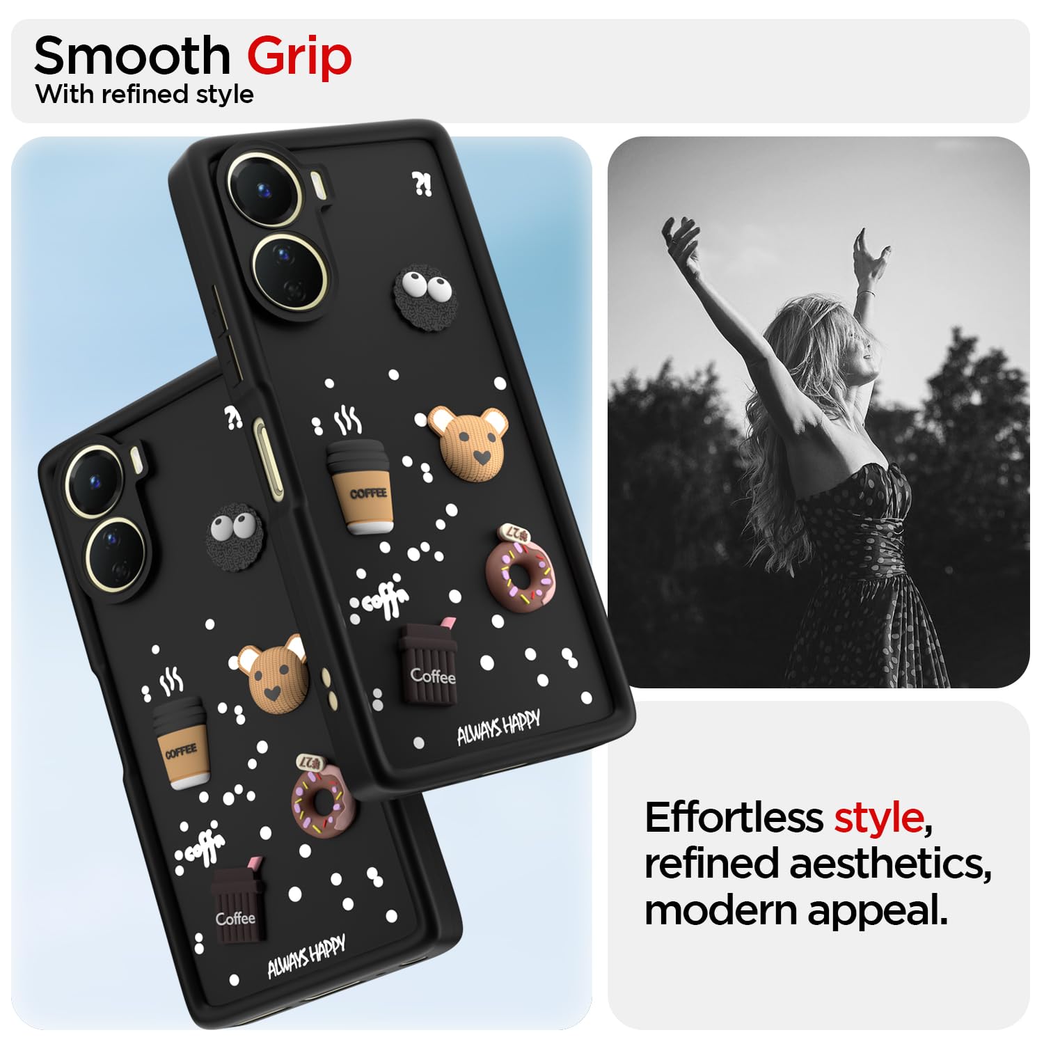 Pikkme Vivo Y16 / T2x / Y56 Cute Fun Cartoon 3D Bear Coffee Back Cover (Black)