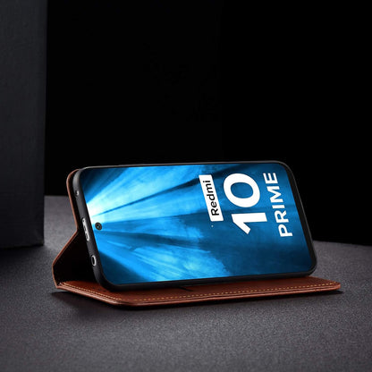 Pikkme Mi Redmi 10 Prime Premium Leather Magnetic Flip Cover (Brown)