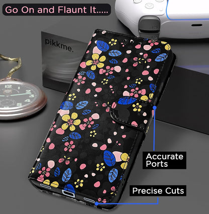 Pikkme Google Pixel 7A Flower Flip Cover (Black)