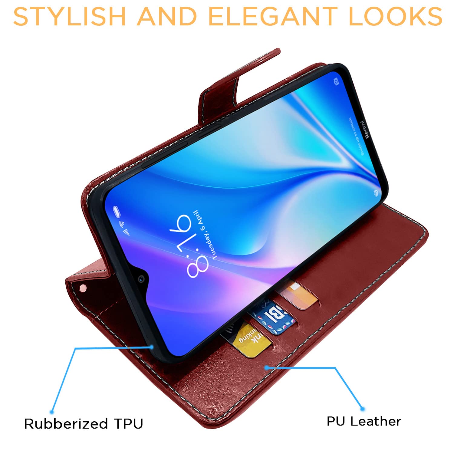 Brown & coffee Magnetic wallet flip cover for Redmi 8A – Pikkme – photo 5