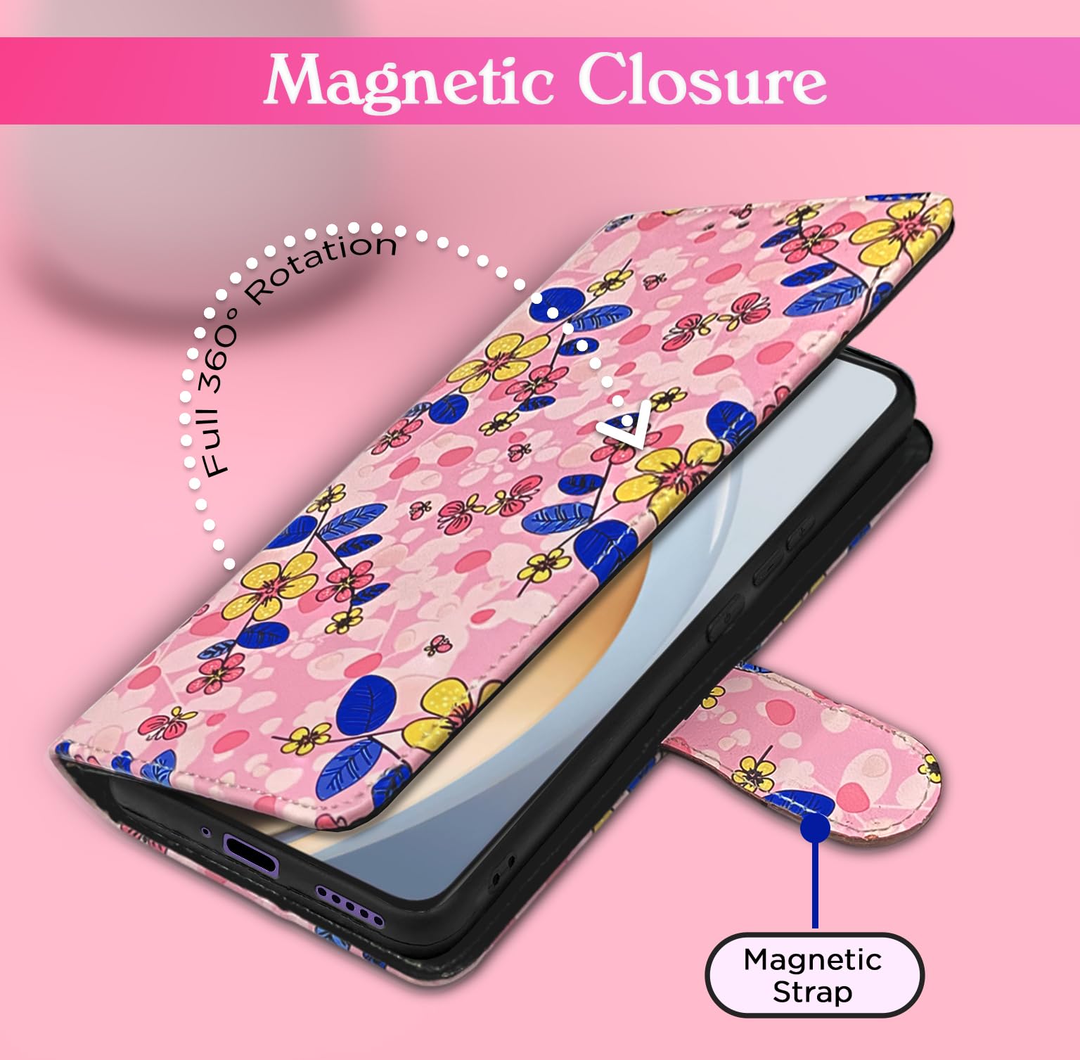 Vivo Y300 5G Wallet mobile flip cover in pink flower by Pikkme – photo 6