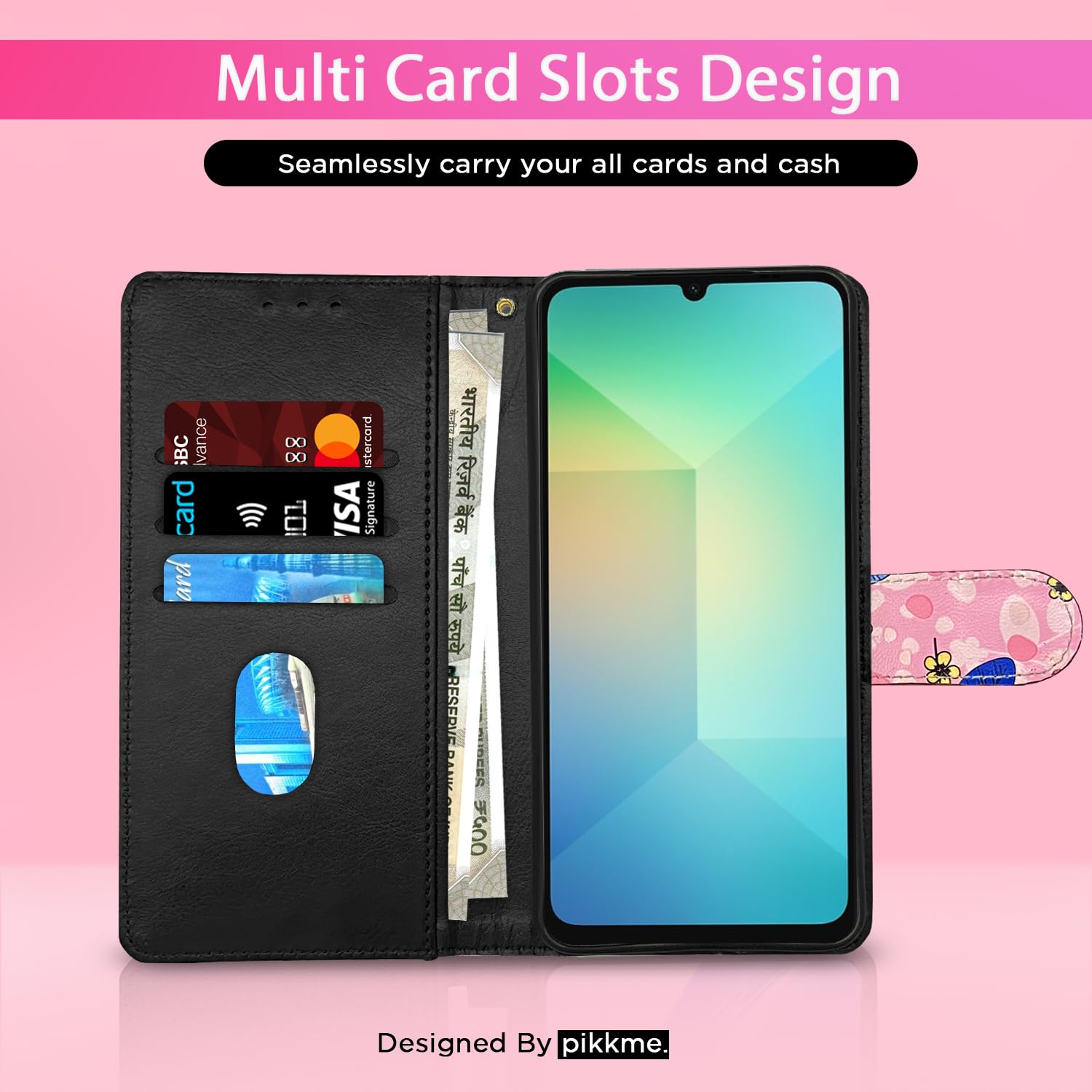 Pink flower Wallet wallet flip cover for Samsung A06 – Pikkme – photo 2