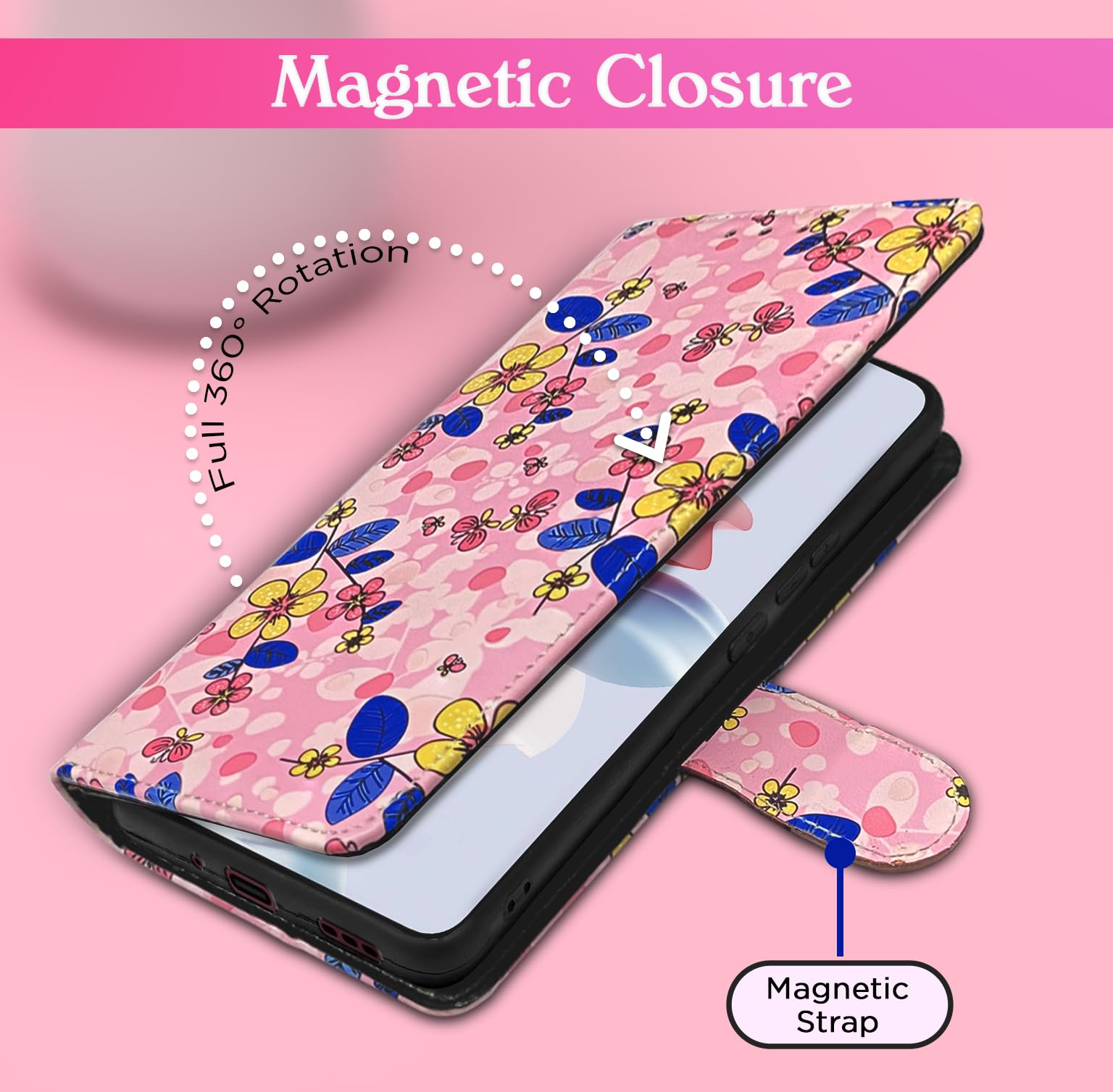 Pink flower Wallet wallet flip cover for OPPO F25 Pro 5G – Pikkme – photo 3