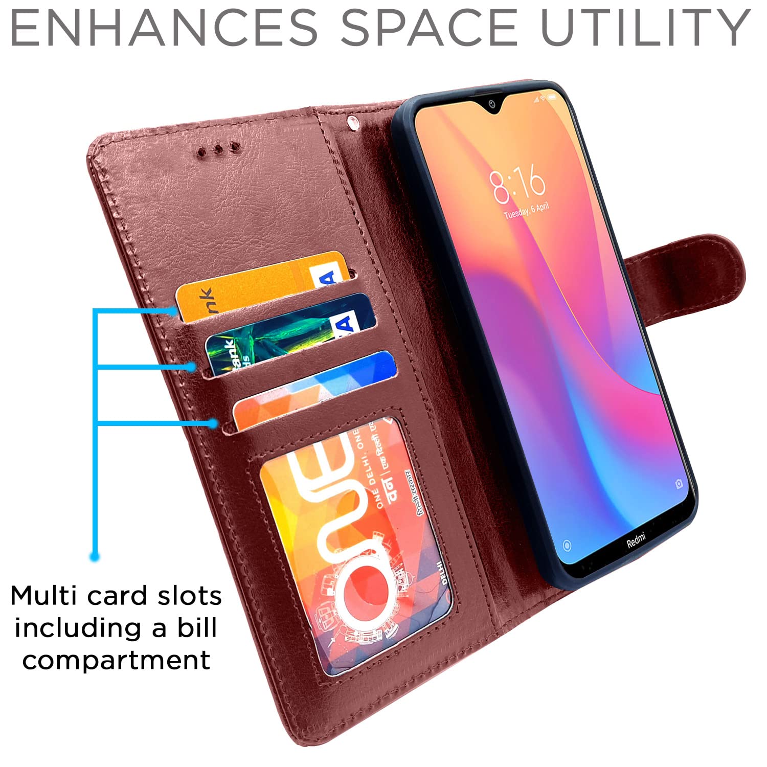 Brown wallet flip cover for Redmi 8A – Pikkme – photo 3